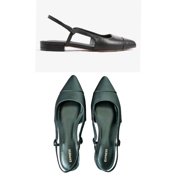 Black Cap Toe Ballet Slingback Flats with Pointed Toe - Picture 11 of 11
